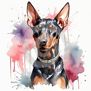 Watercolor Doberman clipart, aquarela style, colorful. Generative AI photo