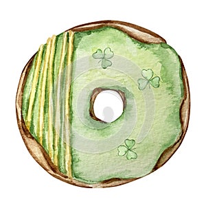 Watercolor donut with green icing