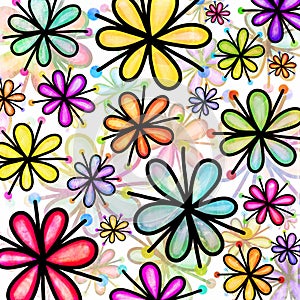 Watercolor Doodle Daisy Flower Pattern