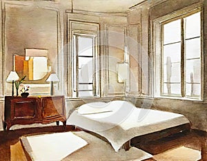 Watercolor of Double art interior design
