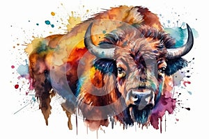 Watercolor drawing of an American bison.