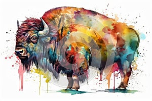 Watercolor drawing of an American bison.