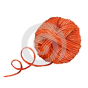 Watercolor drawing ball of thread isolated on white background. cute skein of woolen yarn for knitting in red. design element on t