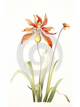 Watercolor Drawing of Caladenia Melanema on White Background AI Generated