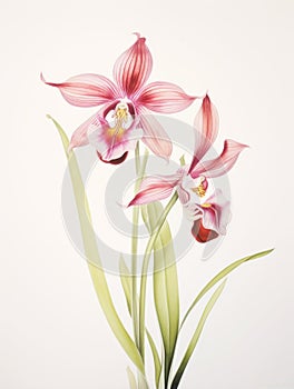 Watercolor Drawing of Caladenia Melanema on White Background AI Generated