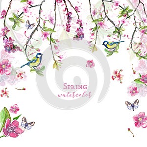 Watercolor drawing of cherry cherry blossoms cherry blossoms, pink flowers, gentle tones, on the theme of spring, mother`s day, M