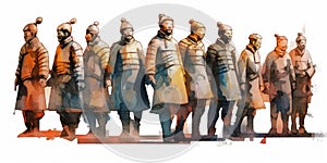 Watercolor drawing of the Chinese terracotta army.