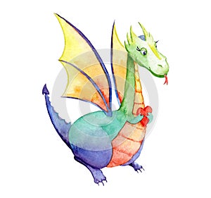 Watercolor drawing of a fairytale dragon with a heart