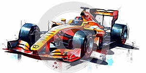 Watercolor drawing of a formula I racing car.