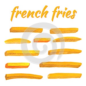 Watercolor drawing. French fries isolated on a white background