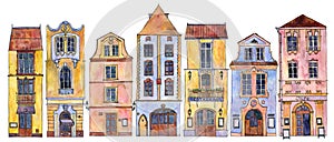 Watercolor drawing houses