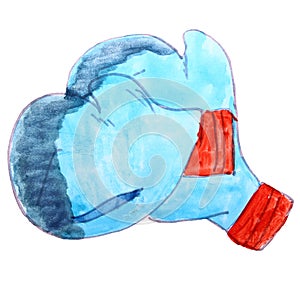 watercolor drawing kids gloves, boxing cartoon on a white backgr