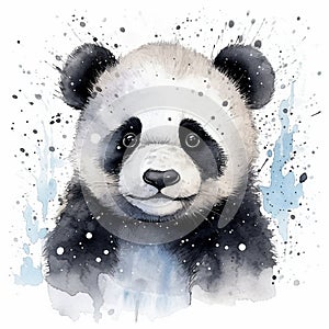 Watercolor drawing of a little panda on a white background.