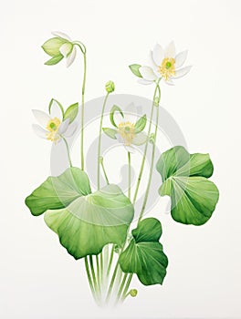 Watercolor Drawing of Nuphar Japonica on White Background AI Generated