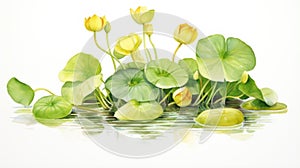 Watercolor Drawing of Nuphar Japonica on White Background AI Generated