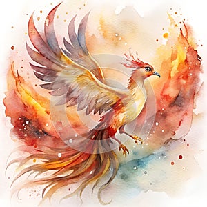 Watercolor drawing of the Phoenix bird. AI generated