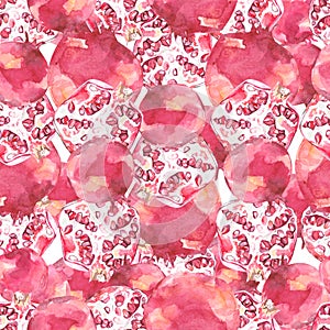 Watercolor drawing pomegranate seamless pattern