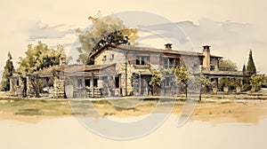 Watercolor Drawing Of A Rural Residence In Italy photo
