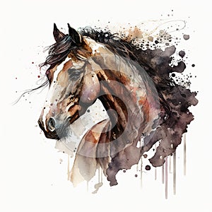 Watercolor drawing of the silhouette of a beautiful horse.