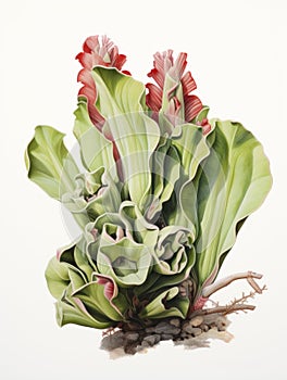 Watercolor Drawing of Welwitschia Mirabilis on White Background AI Generated