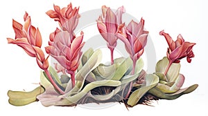 Watercolor Drawing of Welwitschia Mirabilis on White Background AI Generated