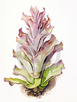 Watercolor Drawing of Welwitschia Mirabilis on White Background AI Generated