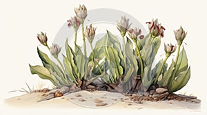 Watercolor Drawing of Welwitschia Mirabilis on White Background AI Generated