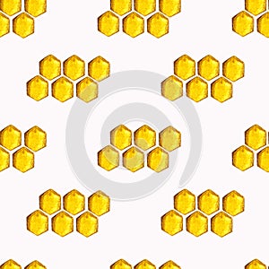 Watercolor drawing yellow honeycomb seamless cute pattern.
