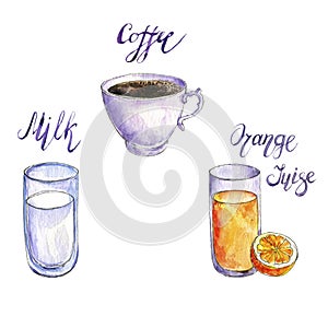 Watercolor drawng drinks photo