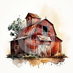 Watercolor Dream: Old Western Barn Farm with Rustic Flair AI Generated