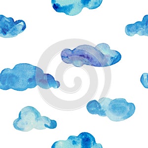 Watercolor dreamy clouds in seamless tile for kids