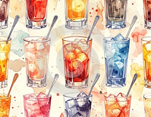 Watercolor Drinks Pattern - Refreshing Beverages in Vibrant Hues