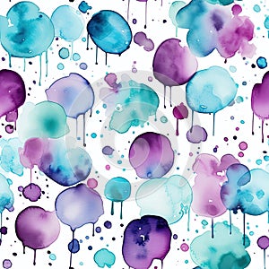 Watercolor dripping with purple and blue dribbles on a white background (tiled) photo