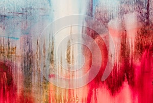 Watercolor drips. Abstract painting. Oil on canvas. Colorful Background texture. Blue and red color. close-up Fragment