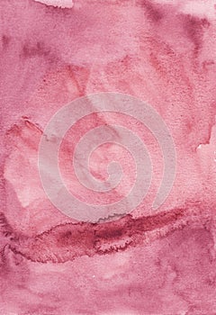 Watercolor dusty pink background texture painting. Vintage liquid crimson backdrop. Stains on paper