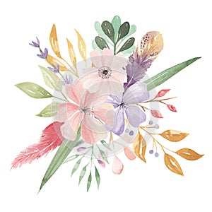 Watercolor Easter Bouquets Floral Feathers Leaves Flowers Buds