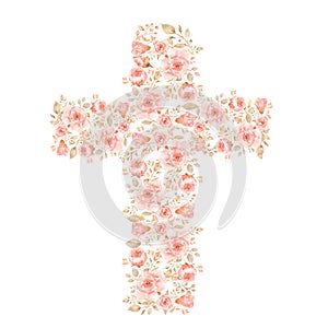 Watercolor Easter Cross Clipart, Spring Coral Floral Arrangements, Baptism Crosses DIY Invitation, Greenery Easter clipart, Holy