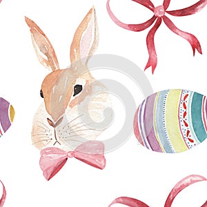 Watercolor Easter Egg Patterns Bunny Floral Leaves Buds Bows Seamless Patterns