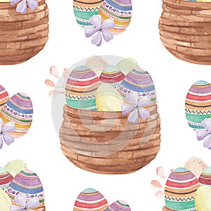 Watercolor Easter Egg Patterns Floral Leaves Buds Bows Seamless Patterns