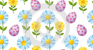 Watercolor easter eggs and daisies seamless pattern