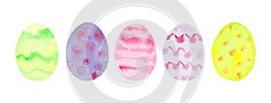 Watercolor Easter Eggs Isolated Over White Background