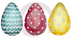 Watercolor easter eggs vector illustration collection. Decorative elements.