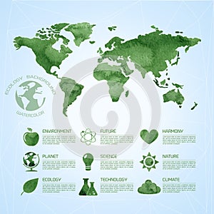 Watercolor ecology infographic background