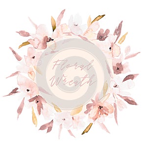 Watercolor elegant trendy cute abstract flower wreath.