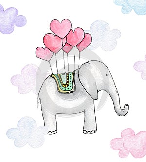 Watercolor elephant . Cartoon animal