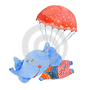 Watercolor elephant with parachute