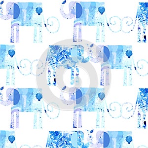Watercolor elephants seamless pattern in vector. It is located in  swatch menu. Cute background for design surfaces