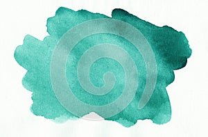 Watercolor emerald spot on white background. Aquarelle abstract sea green backdrop