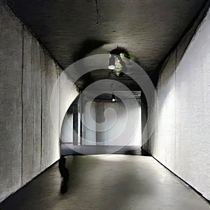 Watercolor of Empty dark abstract concrete tunnel room with lights interior architectura photo