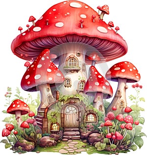 Watercolor Enchanted Mushroom Fairies clipart House Fantasy Fairyland Cute Forest Fairy Floral Little Fairies